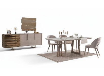 Lussuoso angolo pranzo gruppo da pranzo sala da pranzo tavolo sedie beige legno set 8 pezzi