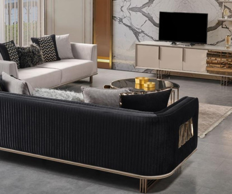 Set di divani moderni tre posti in tessuto grigio blu design divano 2 pezzi.