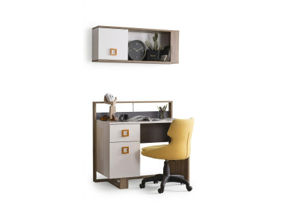 Scrivania per camera per bambini Set 3 pezzi Scaffale Computer Legno Sedia Gialla Nuova