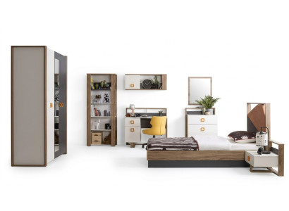 Set di mobili per bambini, letto per bambini, camera da letto per bambini, letto in legno grigio, 9 pezzi.