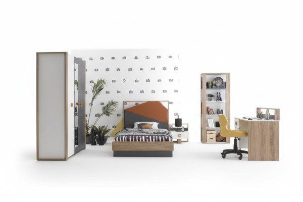 Struttura del letto Set per la camera dei bambini Scrivania Grigia 5 pezzi in legno.
