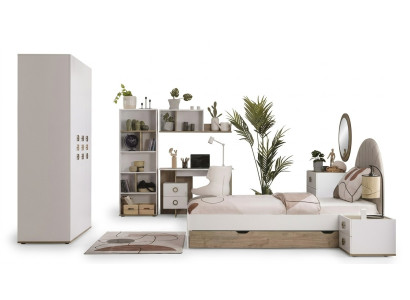 Mobili per bambini Letto per bambini completo Camera da letto per bambini Letto in legno Bianco Set 8 pezzi