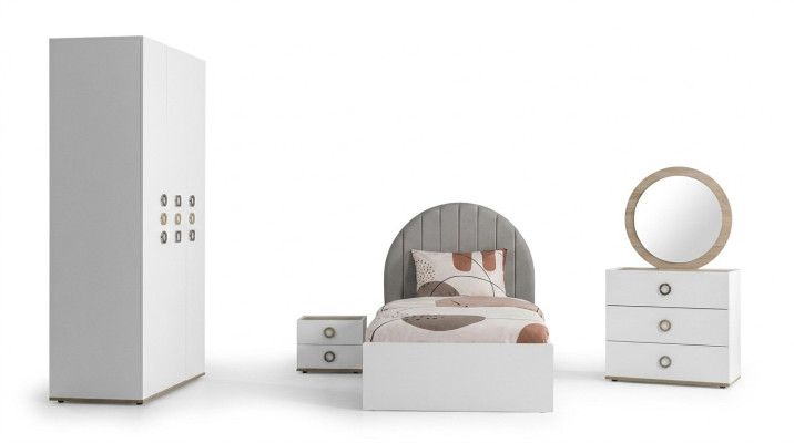 Camera da letto per bambini Cornice letto completa Mobili per bambini Letto Legno Bianco Set 5 pezzi