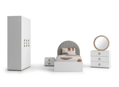 Camera da letto per bambini Cornice letto completa Mobili per bambini Letto Legno Bianco Set 5 pezzi