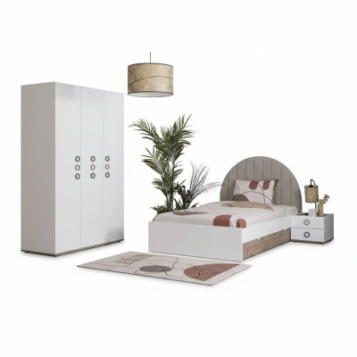 Camera dei bambini, set letto per adolescenti, comodino, letto, legno, bianco, set 3 pezzi