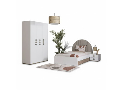 Camera dei bambini, set letto per adolescenti, comodino, letto, legno, bianco, set 3 pezzi