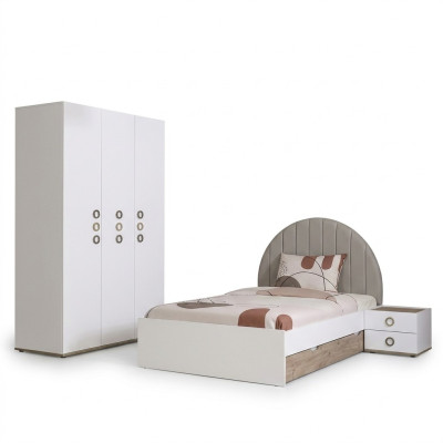 Mobili per bambini Camera dei bambini Set letto per ragazzi Letto in legno Bianco Set 3 pezzi