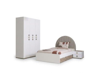 Mobili per bambini Camera dei bambini Set letto per ragazzi Letto in legno Bianco Set 3 pezzi