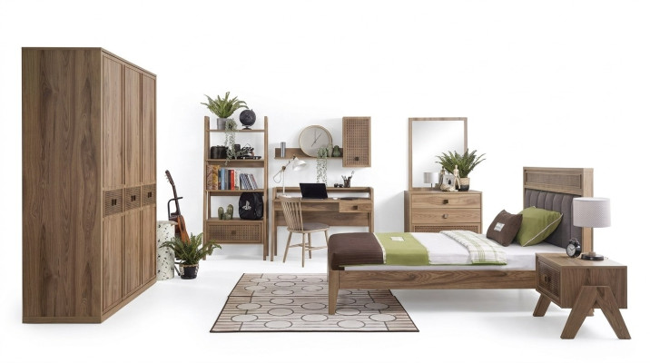 Gruppo di mobili per bambini Letto per ragazzi Camera da letto per bambini Letto Legno Marrone Set 8 pezzi