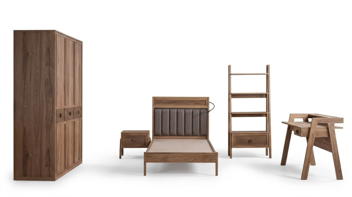 Letto per ragazzi Arredamento per la camera da letto Letto in legno Set completo Marrone 5 pezzi