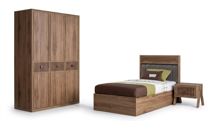 Letto Letto in legno con contenitore Letto per ragazzi in legno Marrone Set 3 pezzi