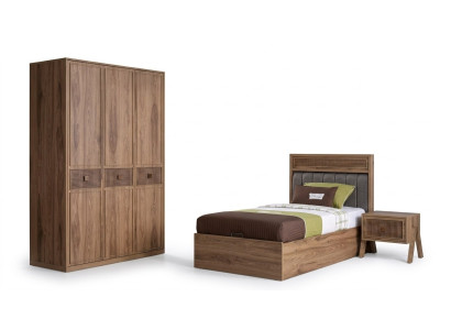 Letto Letto in legno con contenitore Letto per ragazzi in legno Marrone Set 3 pezzi