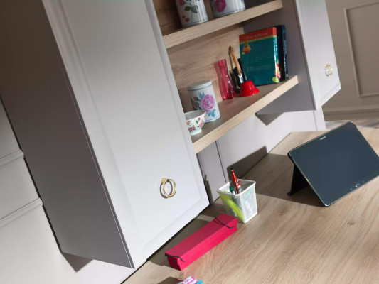 Letto per bambini completo in legno grigio per la camera dei bambini, set 5 pezzi