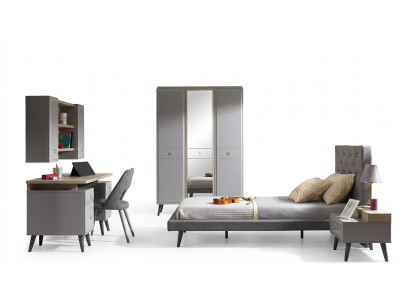 Letto per bambini completo in legno grigio per la camera dei bambini, set 5 pezzi