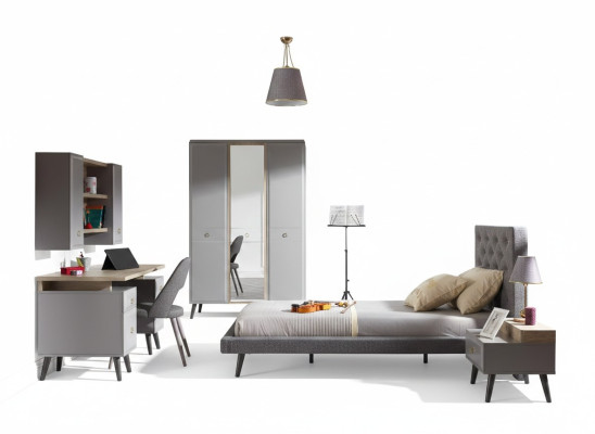 Letto per ragazzi Camera da letto Mobili letto in legno Set letto completo Grigio 5 pezzi