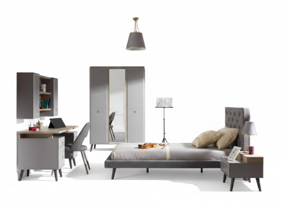 Letto per ragazzi Camera da letto Mobili letto in legno Set letto completo Grigio 5 pezzi