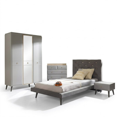 Set completo di mobili da camera per ragazzi Letto in legno Grigio Set 4 pezzi