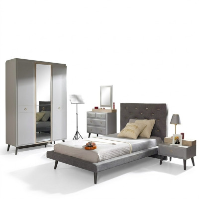 Mobili per bambini Letto Completo Letto per bambini Camera da letto Bambini Legno Grigio Set 4 pezzi
