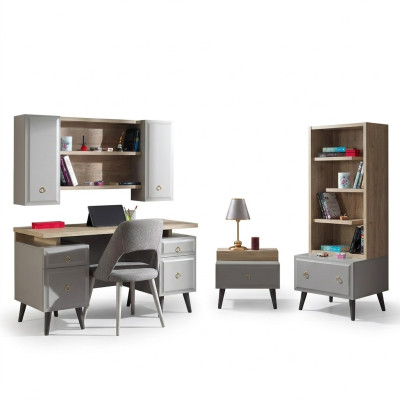 Gruppo camera per bambini, letto per ragazzi, mobili per bambini, letto in legno grigio, set 5 pezzi