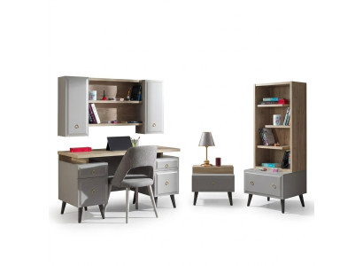 Gruppo camera per bambini, letto per ragazzi, mobili per bambini, letto in legno grigio, set 5 pezzi