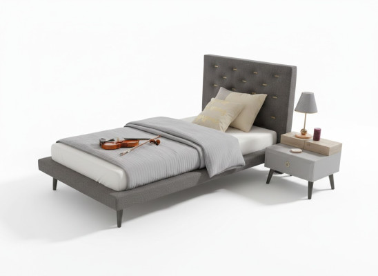 Set letto per ragazzi comodino camera dei bambini letto legno grigio 120 cm 2 pezzi  Set letto per bambini comodino camera letto legno grigio 120 cm 2 pezzi