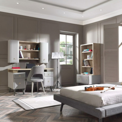 Tavolo per computer Scrivania Scrivania per bambini in legno Grigio Set 3 pezzi Tavolo