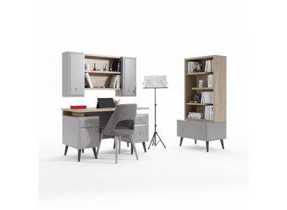 Tavolo per computer Scrivania Scrivania per bambini in legno Grigio Set 3 pezzi Tavolo