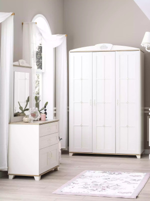 Design dell'armadio guardaroba in legno di lusso bianco a 3 ante