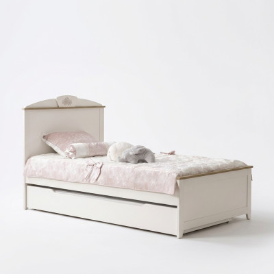 Letto singolo multifunzionale in legno con letto estraibile per bambini, letto 120 in legno bianco nuovo.