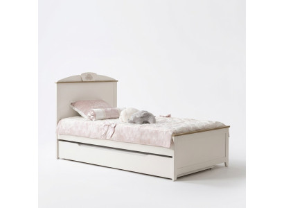 Letto singolo multifunzionale in legno con letto estraibile per bambini, letto 120 in legno bianco nuovo.