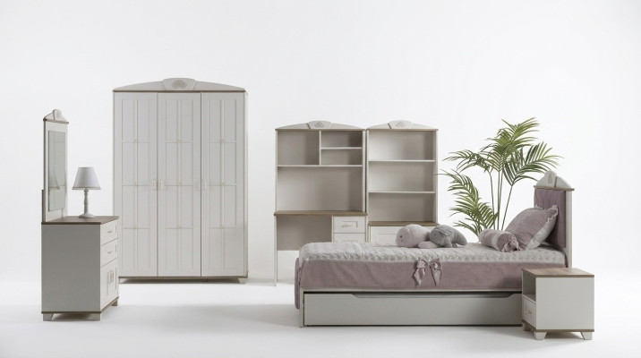 Camera dei bambini Completa Set di mobili per bambini Chesterfield Letto in legno Rosa 8 pezzi.
