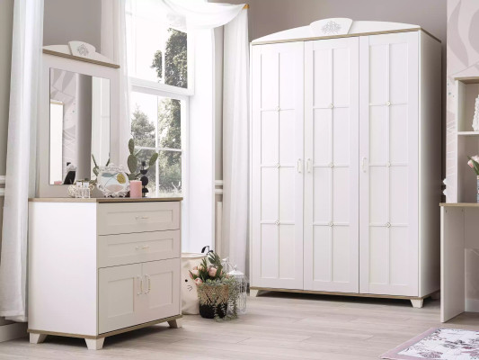 Set armadio camera da letto composto da 3 pezzi in legno bianco