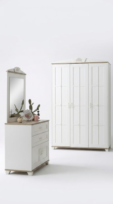 Set armadio camera da letto composto da 3 pezzi in legno bianco