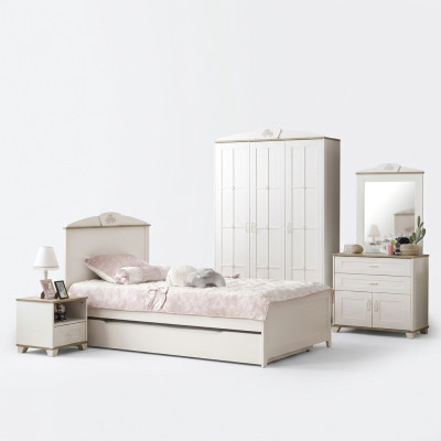 Letto funzionale Letto per bambini estraibile Letto bianco Set 5 pezzi Letto in legno