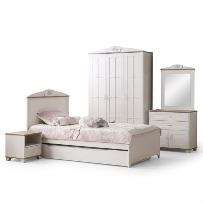 Letto per bambini funzionale Letto a scomparsa Letto in legno Letto estraibile Set 5 pezzi Bianco Nuovo
