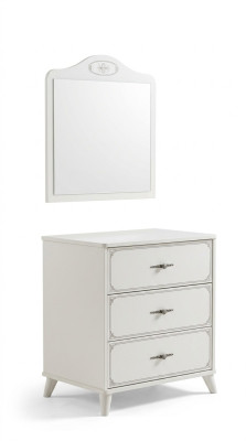 Gruppo cassettiera con armadio specchio in legno credenza bianca di lusso