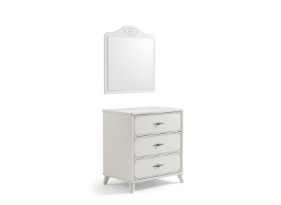 Gruppo cassettiera con armadio specchio in legno credenza bianca di lusso