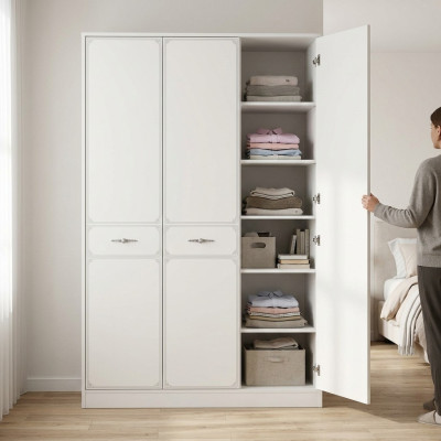 Armadio in legno di lusso Armadio ad ante Armadio Arredamento in legno Bianco 3 ante Design.