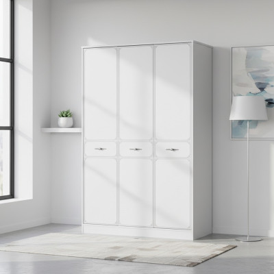 Armadio in legno di lusso Armadio ad ante Armadio Arredamento in legno Bianco 3 ante Design.
