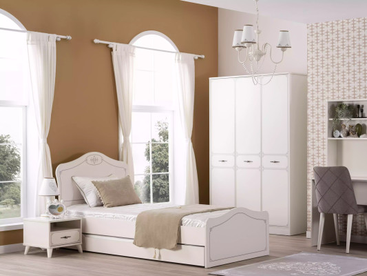 Letto per ragazzi completo con letto funzionale estraibile set 3 pezzi in legno bianco