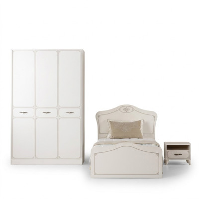 Letto per ragazzi completo con letto funzionale estraibile set 3 pezzi in legno bianco