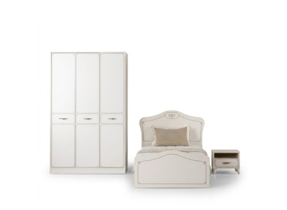 Letto per ragazzi completo con letto funzionale estraibile set 3 pezzi in legno bianco