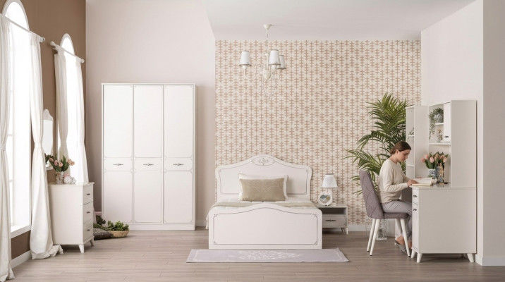 Completo letto per ragazzi letto funzionale Estraibile Set 8 pezzi Legno Bianco