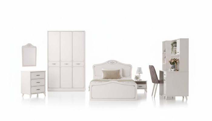 Completo letto per ragazzi letto funzionale Estraibile Set 8 pezzi Legno Bianco