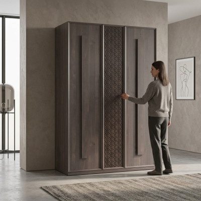 Armadio in legno di lusso a tre ante grigio design