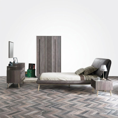 Letto completo per ragazzi, mobili per bambini, camera da letto per bambini, letto in legno grigio, set da 5 pezzi