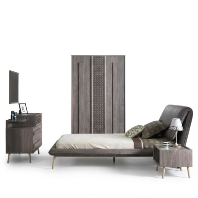 Set di biancheria per letto imbottito per giovani, telaio letto, set letto 5 pezzi in legno grigio nuovo.   Set di lenzuola per letto imbottito per giovani, telaio letto, set di biancheria da letto 5 pezzi in legno grigio nuovo.