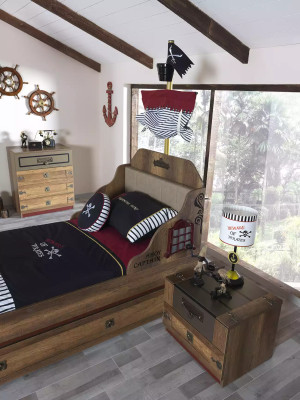 Letto funzionale pirata Letti Letto per bambini Letto in legno Letto per giovani Marrone Pirati