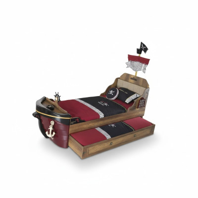 Composizione Pirata Struttura Letto Giovanile in Legno Marrone Set da 3 pezzi Camera dei bambini