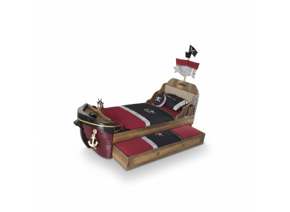 Composizione Pirata Struttura Letto Giovanile in Legno Marrone Set da 3 pezzi Camera dei bambini